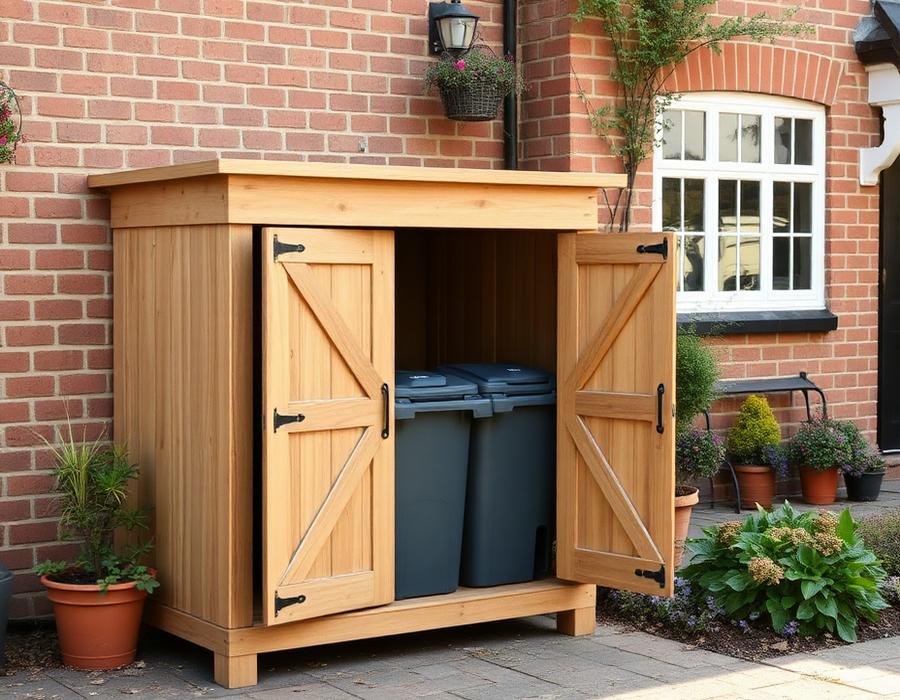 Wheelie Bin Stores in a British garden setting