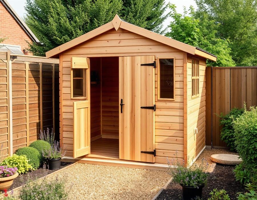 Garden Sheds in a British garden setting